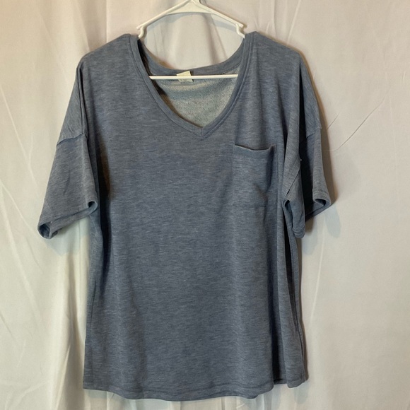 Sew In Love Tops - Sew in Love Women’s Short Sleeve V-Neck Denim Blue Size Large w/front pocket